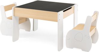 Costway Costway - 4 En 1 Juego De Mesa Y Silla Infantil, Mesa Infantil De Madera Con 2 Sillas, Manualidades, Dibujo, Lectura, Mesa Escritorio Infantilcon Alma