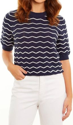 Isla Tilda Chevron Stitch Crew Tee In Navy