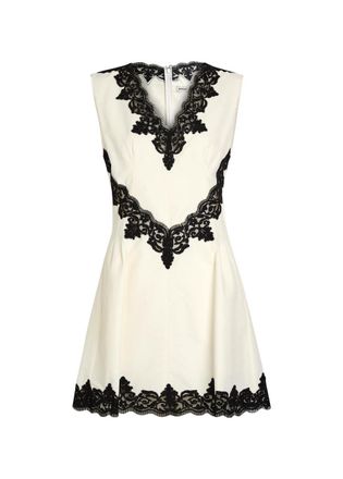SIMKHAI Minna Lace-appliqu&eacute;d Cotton-blend Faille Mini Dress - White - 10 (UK14 / L)