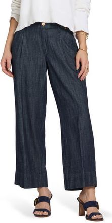 NYDJ Teresa Pleated High Waist Wide Leg Ankle Jeans in Dark Indigo at Nordstrom, Size 12