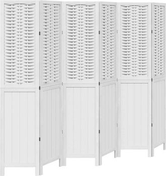 vidaXL Room Divider 6 Panels White Solid Wood Paulownia Vidaxl