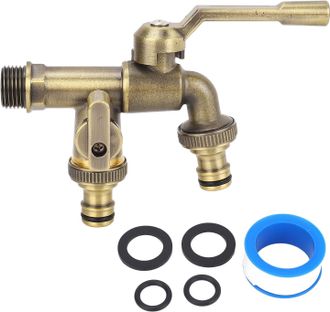 OEM Grifo Exterior - 2 Salidas - Resistente Al Fr&iacute;o - Para Manguera Y Lavadora - Acabado Anticuado En Lat&oacute;n