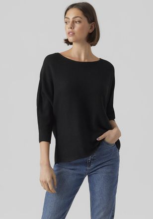 Vero Moda 3/4 Arm-Pullover VERO MODA VMNORA 3/4 BOATNECK BLOUSE NOOS, Damen, Gr. M, schwarz, Rippstrick, Obermaterial: 63% Polyester, 34% Viskose, 3% Wolle, uni