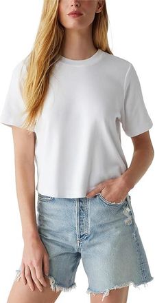 Michael Stars Kona Generous Crew Neck T-Shirts Womens Clothing White (US 0-12), Cotton