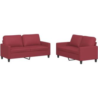 vidaXL Vidaxl - Juego De Sof&aacute;s Con Cojines 2 Piezas Cuero Sint&eacute;tico Rojo Tinto
