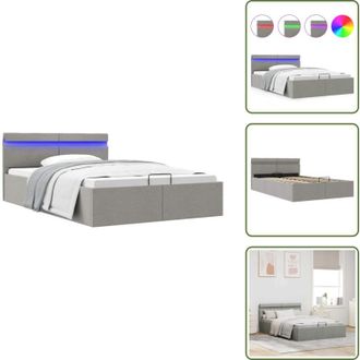 vidaXL Letto matrimoniale - vidaXL Giroletto con Contenitore e LED Grigio Chiaro Tessuto 140x200cm - Letto con meccanismo idraulico
