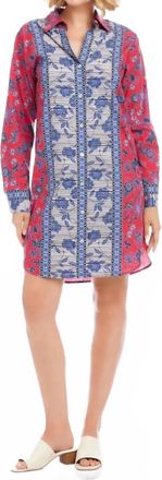 Karen Kane Long Sleeve Border Print Shirtdress In Red