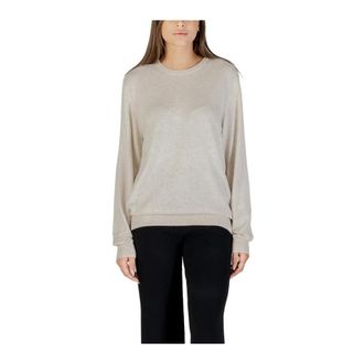 Guess Round-neck Knitwear, female, Beige, Size: 2XL Round Neck Long Sleeve Knitwear