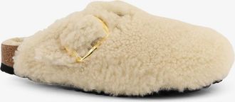 Birkenstock Womens Mule Boston Big Buckle Shearling White Sandal