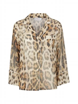 Antonelli Womens Button Front Piped Blouse In Leopard