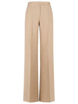 Max Mara Big regular fit broek in camel linnen natt&eacute;