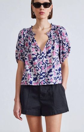 Apiece Apart Caminitas Puff Sleeve Top In La Vida Batik Rosa