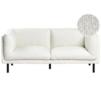 Beliani Sof&aacute; 2 Plazas Tapizado Boucl&eacute; Patas De Hierro Muebles Sala De Estar Blanco Crema Vorgod