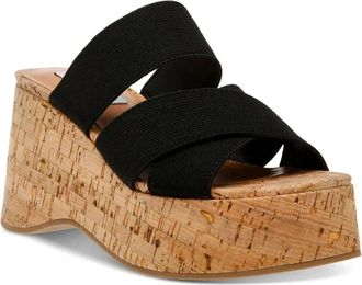 Steve Madden Deo Sandals Womens Black Slip On Platform Wedge Heel lion939