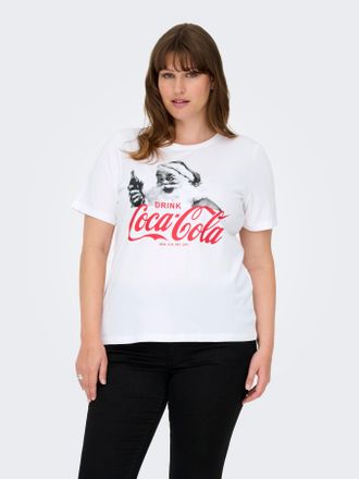 Only Carmakoma Kurzarmshirt ONLY CARMAKOMA CARCOCA COLA XMAS LIFE S/S TOP JRS, Damen, Gr. XL, wei&szlig; print:coca cola santa, Jersey, Obermaterial: 100% Baumwolle, bedru