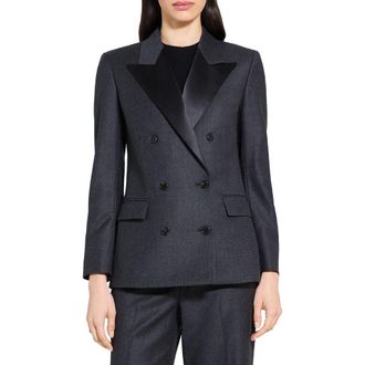Theory Double Breasted Wool Tuxedo Jacket in New Charcoal Melange at Nordstrom Rack, Size 4