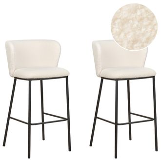 Beliani Beliani - Conjunto De 2 Sillas De Bar Modernas Taburetes Asiento Tapizado Boucl&eacute; Respaldo Curvo Sin Reposabrazos Patas Negras Blanco Mina