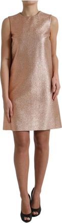 Dolce & Gabbana Roze Jacquard Mouwloze Shift Mini Jurk - Dames - Korte kleedjes - Roze - S - Katoen - Kleedjes