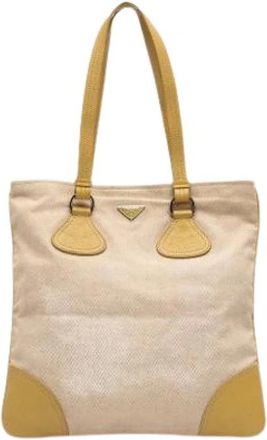 Prada Pre-owned Tote Bags, female, Beige, Size: ONE SIZE Pre-owned Canvas Tote