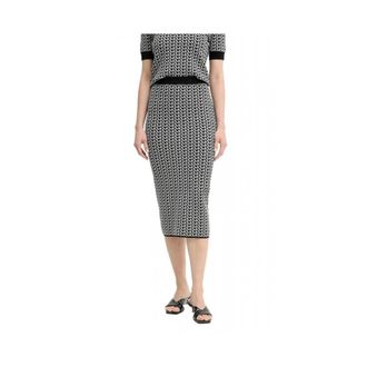 Michael Kors Rokken, Dames, Zwart, M, Leer, Logo Jacquard Midi Rok
