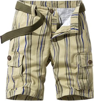 Generic Mens Multi Pocket Cargo Shorts Mens Striped Shorts Striped Print Work Short Summer Cotton Short Retro Fashion Fishing Short Breathable Climbing Short 