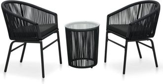 vidaXL Set Mesa Y Sillas De Jard&iacute;n 3 Pzas Y Cojines Rat&aacute;n Pe Negro Vidaxl