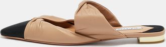 Aquazzura Beige/black Leather And Fabric Twist Cap Toe Mules