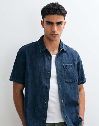 Abercrombie & Fitch Camicia casual a maniche corte in denim blu