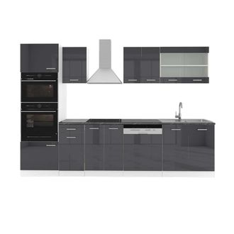 Vicco Mueble De Cocina R-line, Antracita Brillo Intenso/blanco, 300 Cm Con Armario Alto, Et Antracita