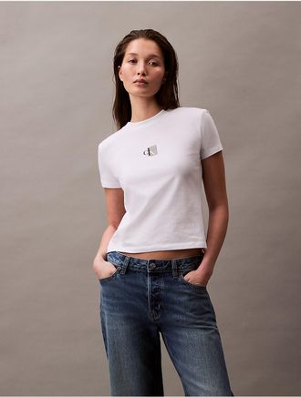 Calvin Klein Jeans Calvin Klein Womens Monogram Logo Block Crewneck T-Shirt - White - XL