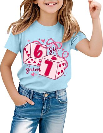 Generic Graphic T-Shirts for Girls UK 67 Six Seven Meme Cute Number Print Cotton Top Short Sleeve Crewneck Funny Tee for School Party Festive Stocking Filler 