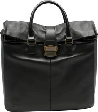 Emporio Armani Leren Tote Bag met Handvatten en Gespsluiting - Heren - Shoppers - Zwart - ONE Size - Leer - Tassen