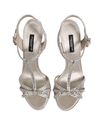 Dolce & Gabbana Womens Silver Strass Ankle Strap Heels Sandals Shoes Se+vi+goat