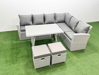 Fimous 8 Seater Garden Outdoor Rattan Furniture Set Oblong Dining Table Set in Light Grey