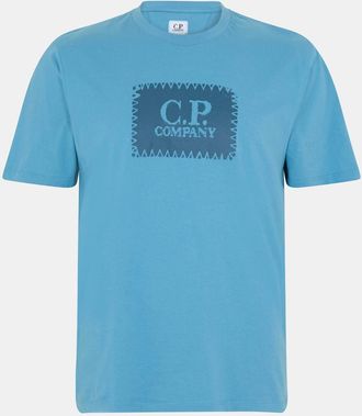 C.P. Company Mens Block Logo Regular Fit T Shirt in Aegean Blue 815 - Size X-Small