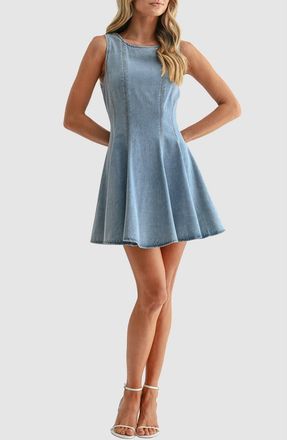 All in Favor Fit and Flare Denim Minidress in Light Denim at Nordstrom, Size Xx-Small