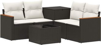vidaXL Juego De Sof&aacute; 6 Uds. Negro Y Blanco Crema Vidaxl