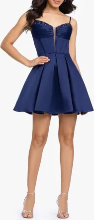 Blondie Nites Beaded Pleated Fit & Flare Party Dress in Navy at Nordstrom, Size 11