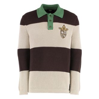 Fendi Round-neck Knitwear, male, Multicolor, Size: M Knitted Cotton Polo Shirt