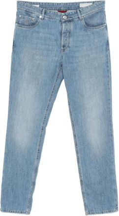 Brunello Cucinelli Jeans, Heren, Blauw, L, Katoen, Geborduurd Logo Lichtblauwe Jeans