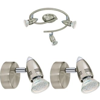Loops Ceiling Spot Light & 2x Matching Wall Lights Round Satin Nickel Adjustable Lamp in Metallics