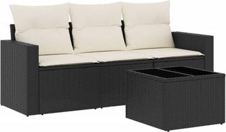 vidaXL Juego De Sof&aacute;s Jard&iacute;n 4 Pzas Con Cojines Rat&aacute;n Sint&eacute;tico Negro Vidaxl