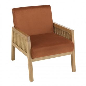 Macabane Sill&oacute;n de terciopelo naranja, patas de madera y brazos rat&aacute;n
