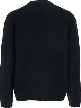 Maison Kitsun&eacute; Mens Black Crewneck Sweater With Logo Embroidery Wool Tops Top