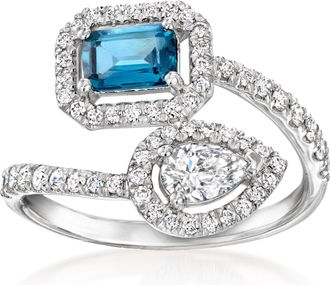 Ross-Simons London Blue Topaz and. Lab-Grown Diamond Bypass Ring in Sterling Silver
