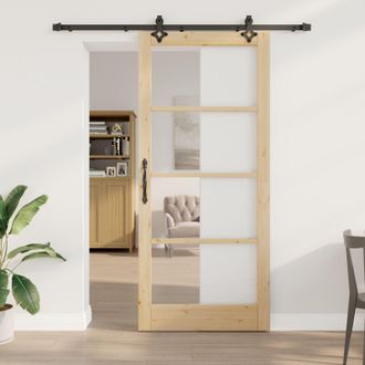 Berkfield Home Sliding Door with Hardware Set ORKDALSolid Wood & Glass in Beige
