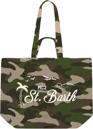 MC2 Saint Barth Tote Bags, female, Green, Size: ONE SIZE Essential Cotton Beach Bag