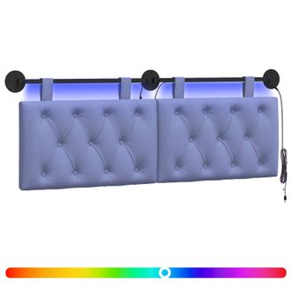 vidaXL Cabecero Colgante Con Luz Led Azul Jeans Tela Vidaxl