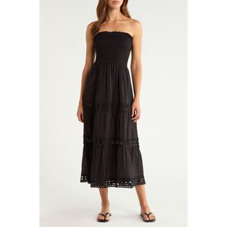 Elan Tiered Strapless Cover-Up Dress in Black at Nordstrom, Size X-Large