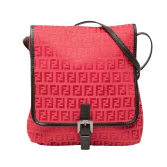 Fendi Pre-owned Canvas Crossbody Bag - Dames - Pre-owned - Rood - Maat: ONE Size Leer